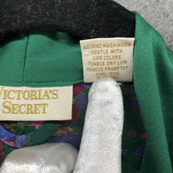 Vintage Victoria' Secret Kimono Robe Womens OS Green Floral Jacquard Chiffon - Picture 6 of 9